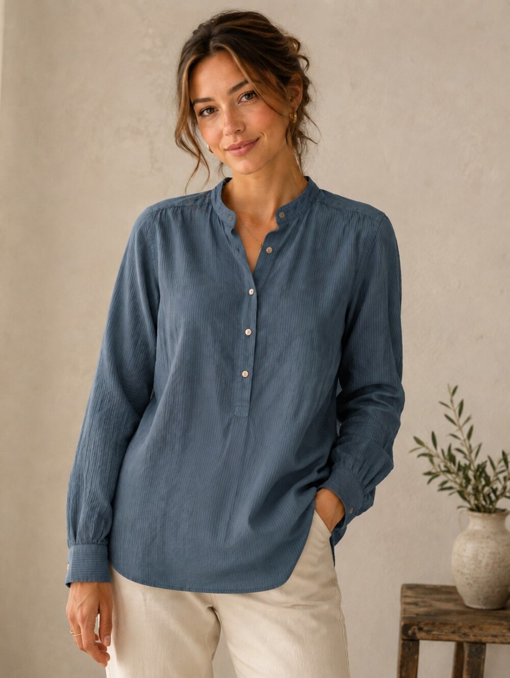NIC+ZOE Garden Shirt Women Indigo Multi Blue Stripe Oversized Small Fit Med NWT